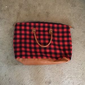 Barbados Leather Red Buffalo Plaid Large Bag